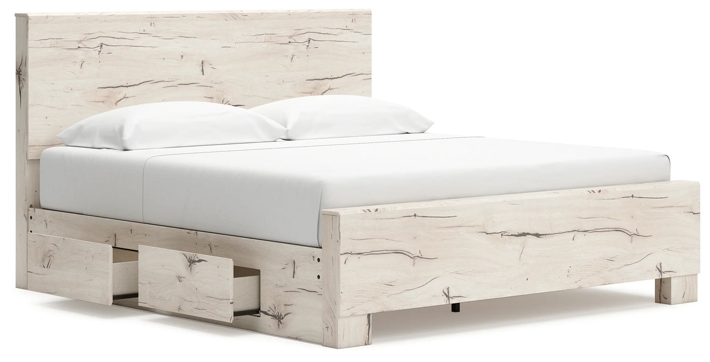 Lawroy - Light Natural - King Panel Bed With Under Bed Storage