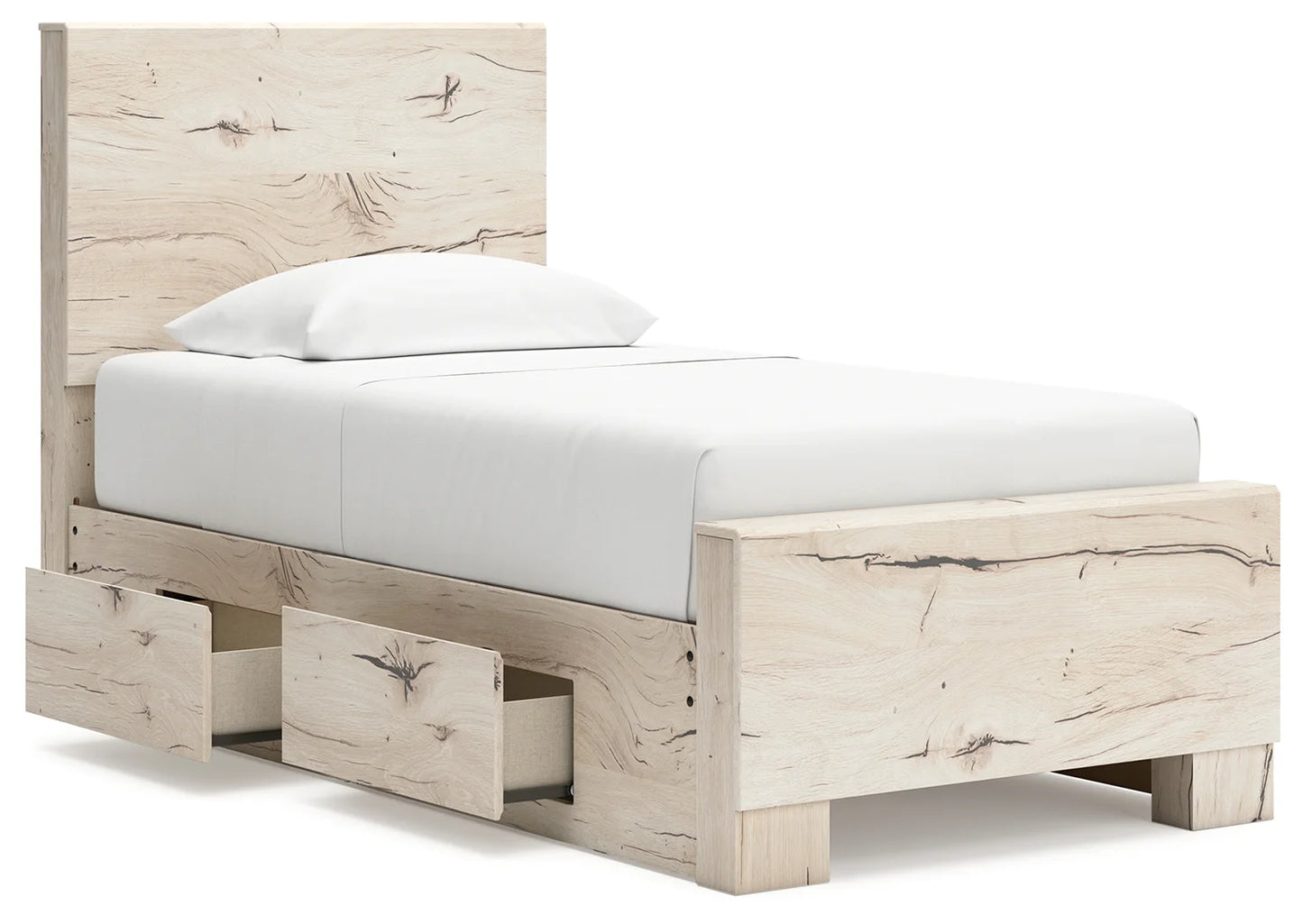 Lawroy - Light Natural - Twin Panel Bed With 2 Under Bed Storage Units