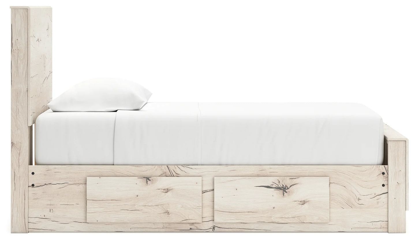 Lawroy - Light Natural - Twin Panel Bed With 2 Under Bed Storage Units