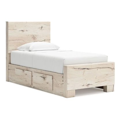 Lawroy - Light Natural - Twin Panel Bed With 2 Under Bed Storage Units