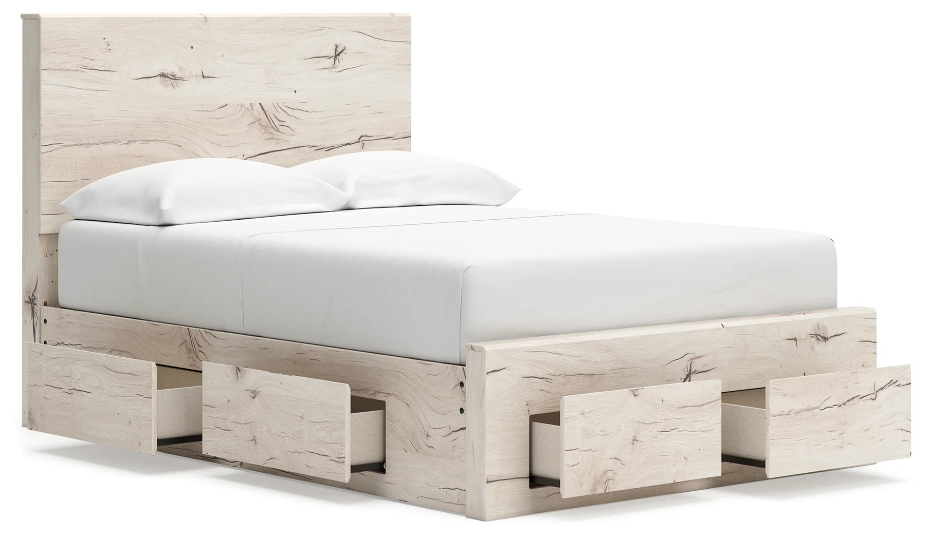 Lawroy - Light Natural - Full Panel Bed With Storage Footboard And 2 Under Bed Storage Units