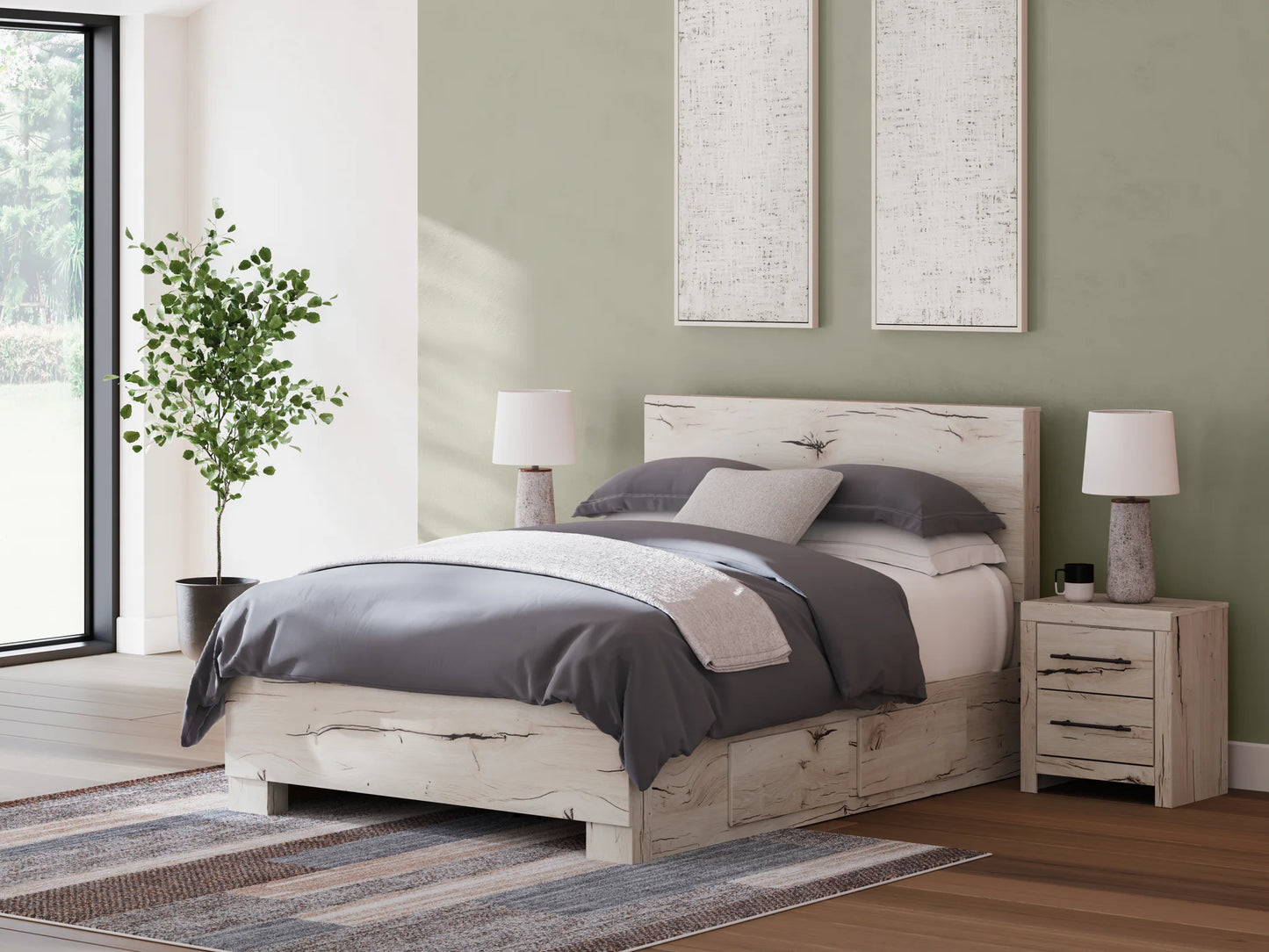 Lawroy - Light Natural - Full Panel Bed With Under Bed Storage