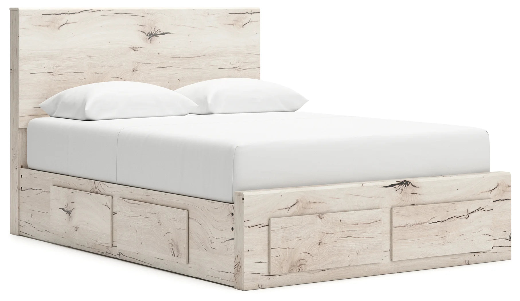 Lawroy - Light Natural - Queen Panel Bed With Storage Footboard And 2 Under Bed Storage Units