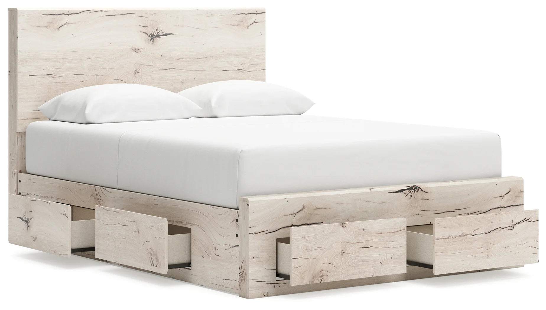 Lawroy - Light Natural - Queen Panel Bed With Storage Footboard And 2 Under Bed Storage Units-2