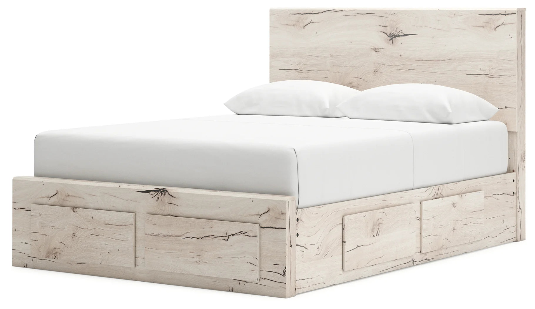 Lawroy - Light Natural - Queen Panel Bed With Storage Footboard And 2 Under Bed Storage Units-3