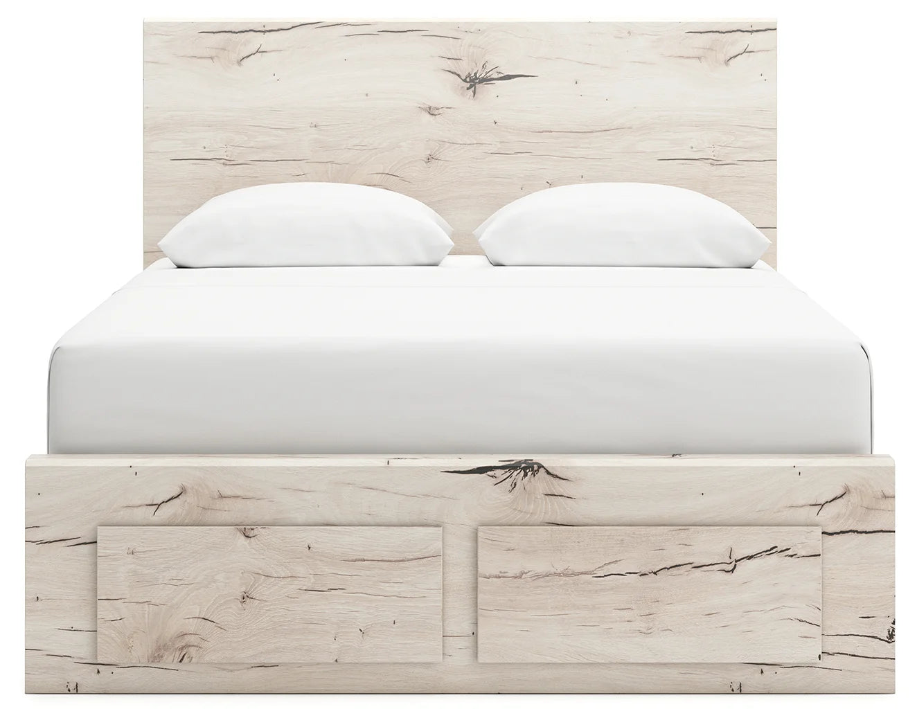 Lawroy - Light Natural - Queen Panel Bed With Storage Footboard And 2 Under Bed Storage Units-4