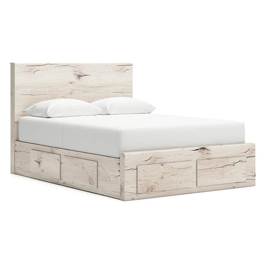 Lawroy - Light Natural - Queen Panel Bed With Storage Footboard And 2 Under Bed Storage Units