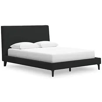 Cadmori - Black - Queen Upholstered Bed With Roll Slats