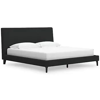 Cadmori - Black - King Upholstered Bed With Roll Slats