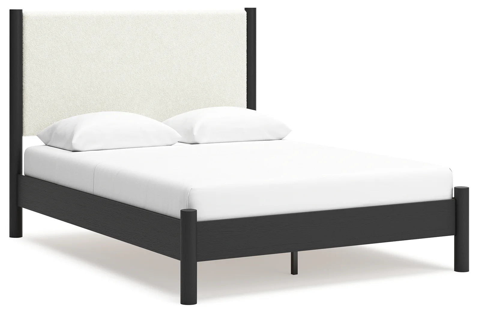 Cadmori - Black / White - Queen Upholstered Panel Bed