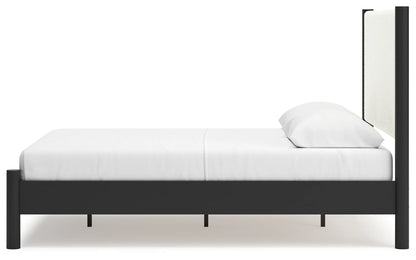 Cadmori - Black / White - Queen Upholstered Panel Bed-6