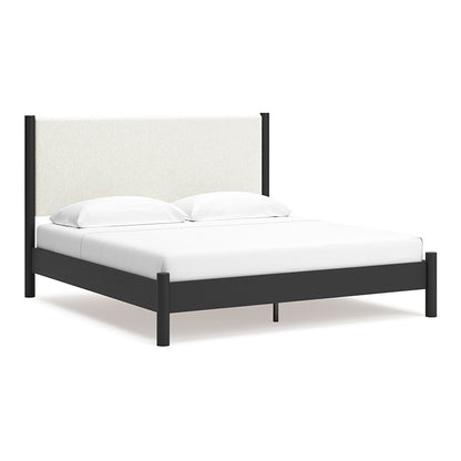 Cadmori - Black / White - Queen Upholstered Panel Bed