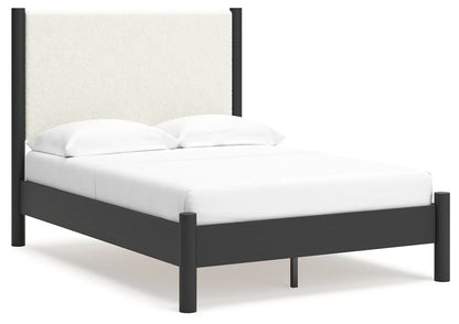 Cadmori - Black / White - Full Upholstered Panel Bed