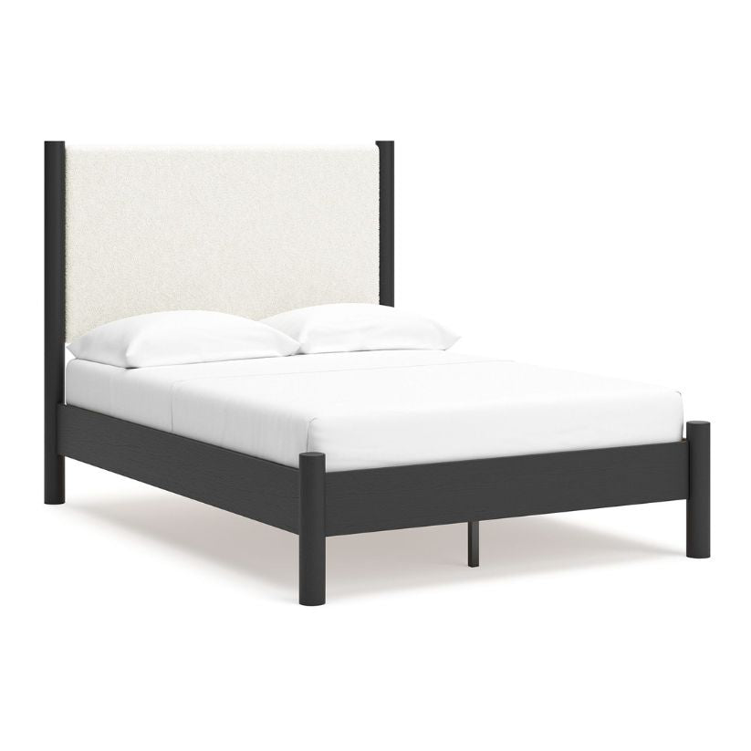 Cadmori - Black / White - Full Upholstered Panel Bed