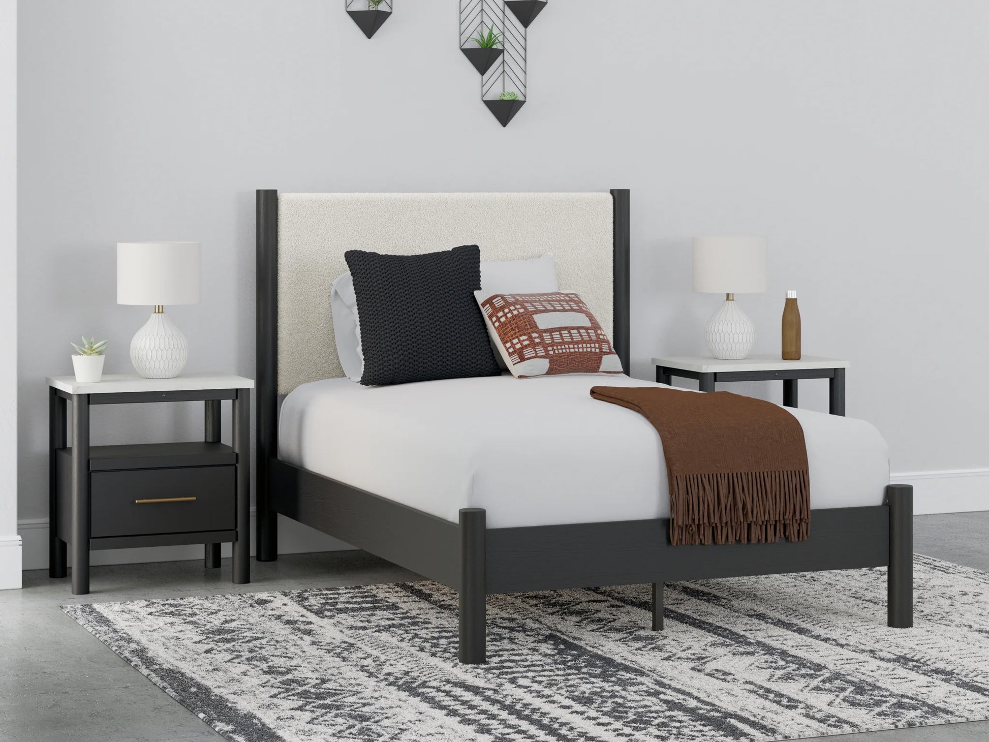 Cadmori - Black / White - Full Upholstered Panel Bed