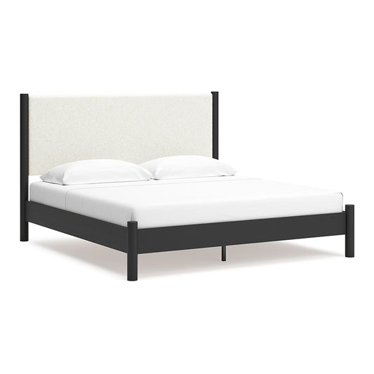 Cadmori - Black / White - King Upholstered Panel Bed