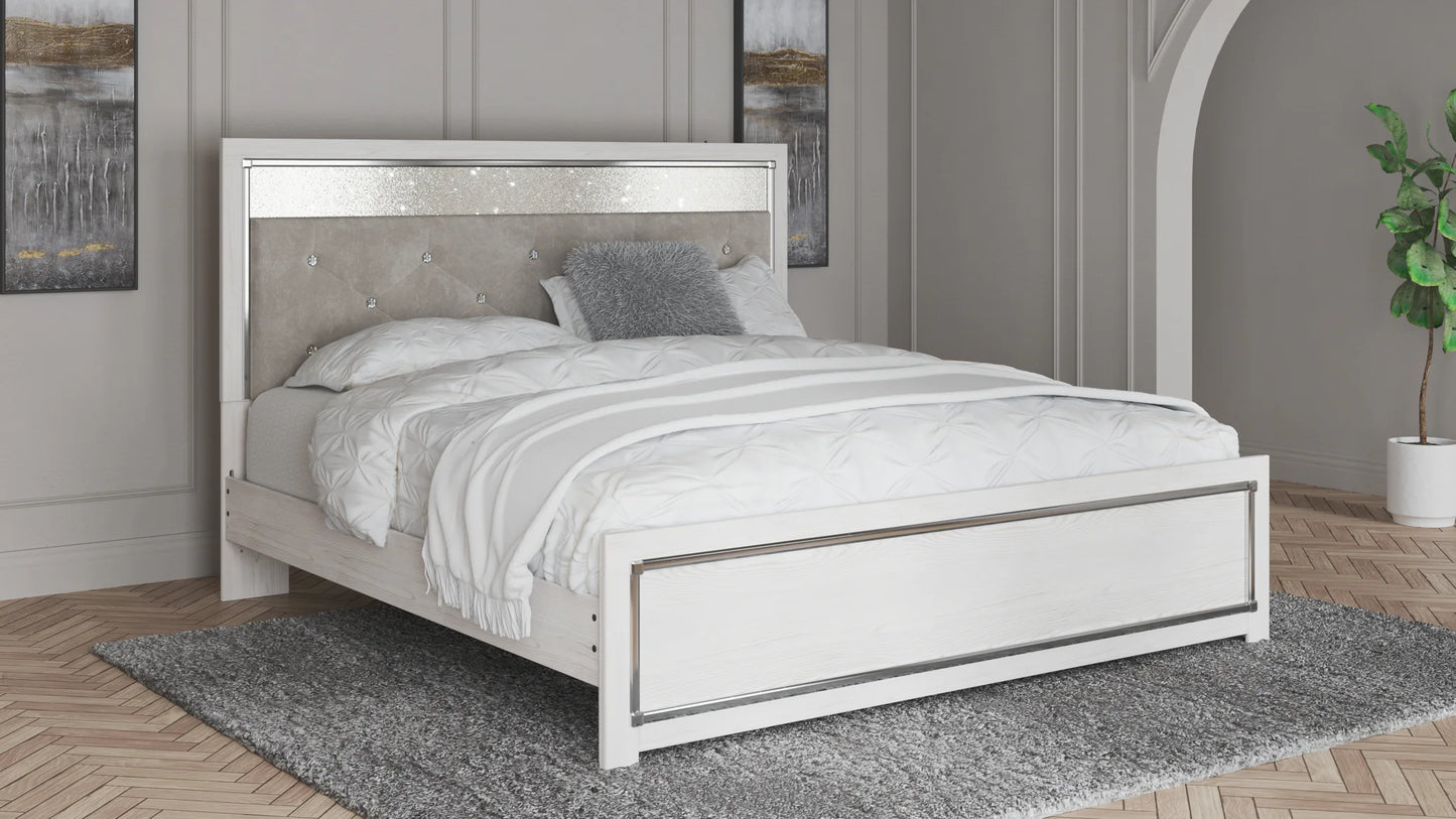 Altyra - White - King Panel Bed With Upholstered Headboard