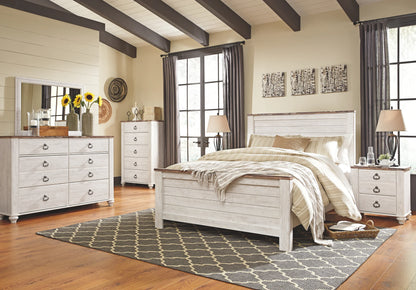 Willowton - Whitewash - Queen Panel Bed