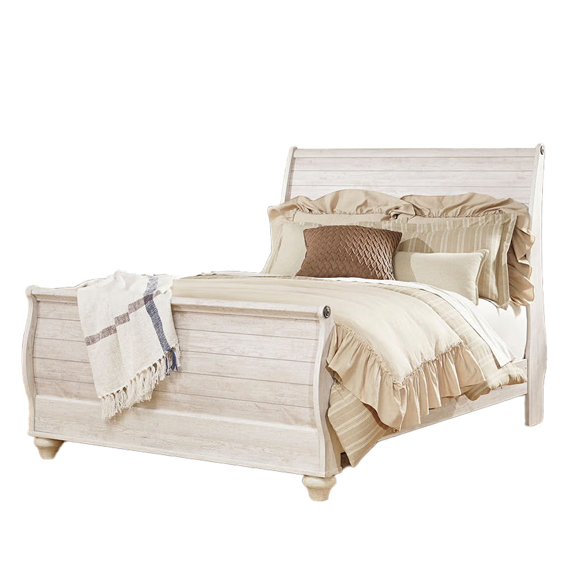 Willowton - Whitewash - Queen Sleigh Bed With Faux Plank Design