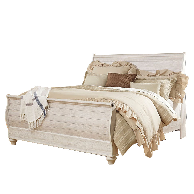 Willowton - Whitewash - King Sleigh Bed With Faux Plank Design