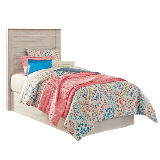 Willowton - Whitewash - Twin Panel Headboard With Bolt On Bed Frame