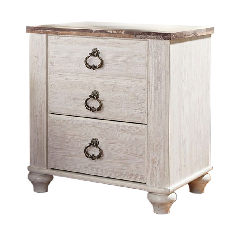 Willowton - Brown / Beige / White - Two Drawer Night Stand