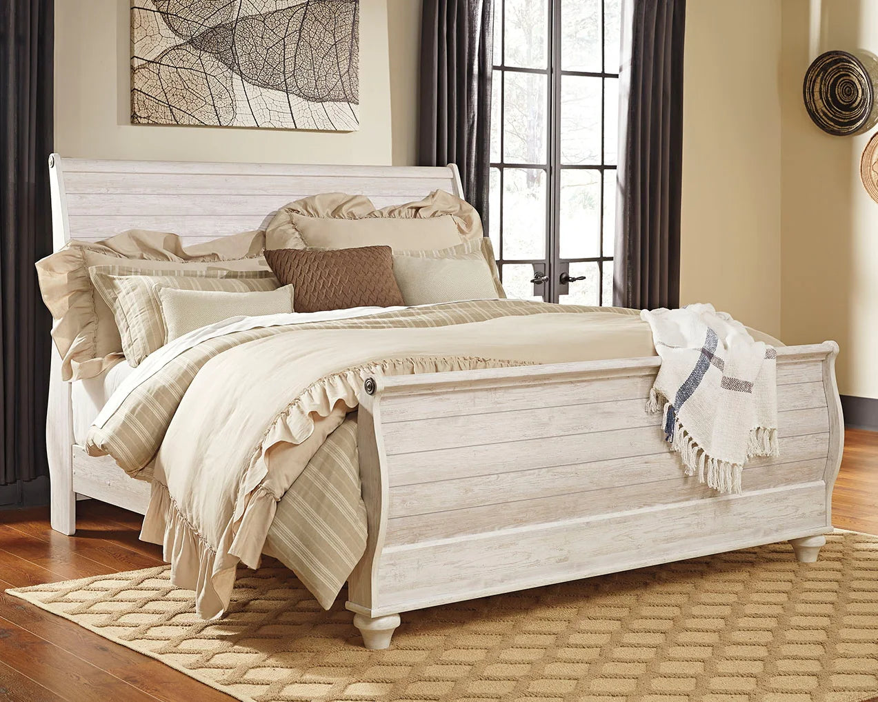 Willowton - Whitewash - King Sleigh Bed