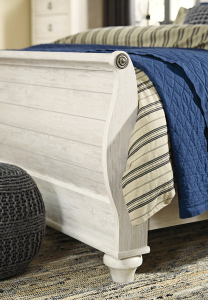 Willowton - Whitewash - King Sleigh Bed