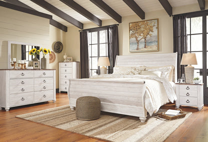 Willowton - Whitewash - King Sleigh Bed