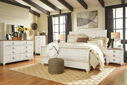 Willowton - Whitewash - King Sleigh Bed