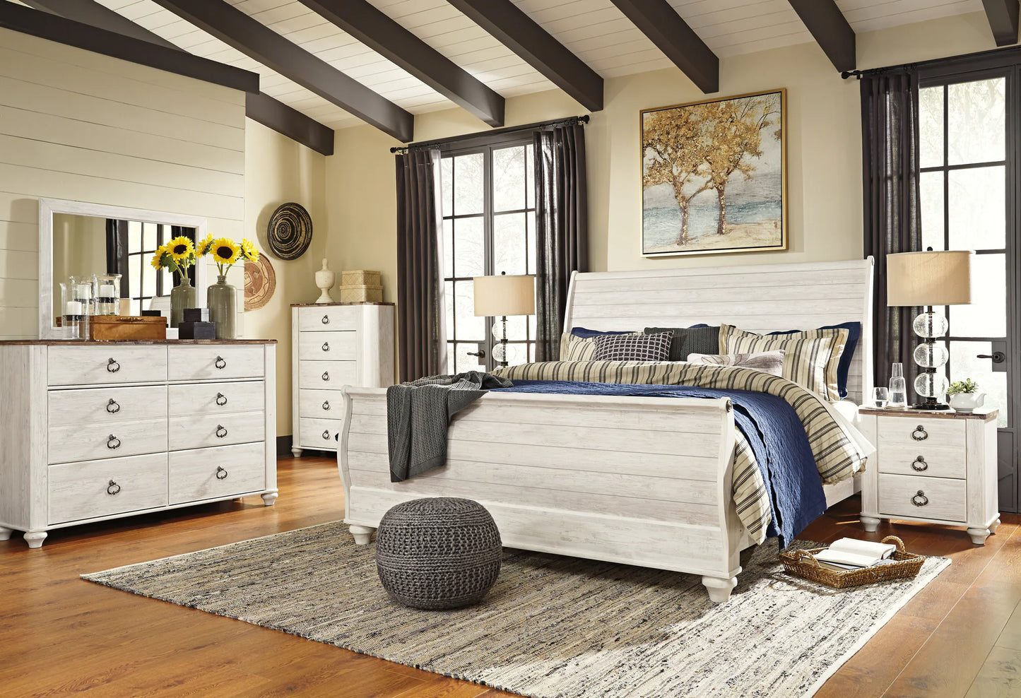 Willowton - Whitewash - King Sleigh Bed