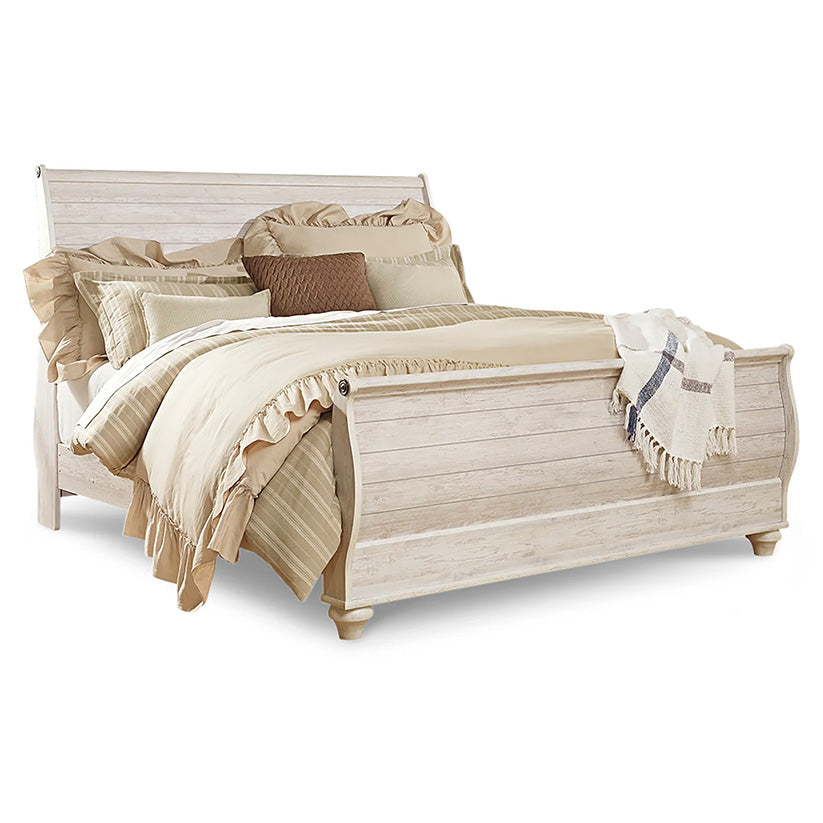 Willowton - Whitewash - King Sleigh Bed