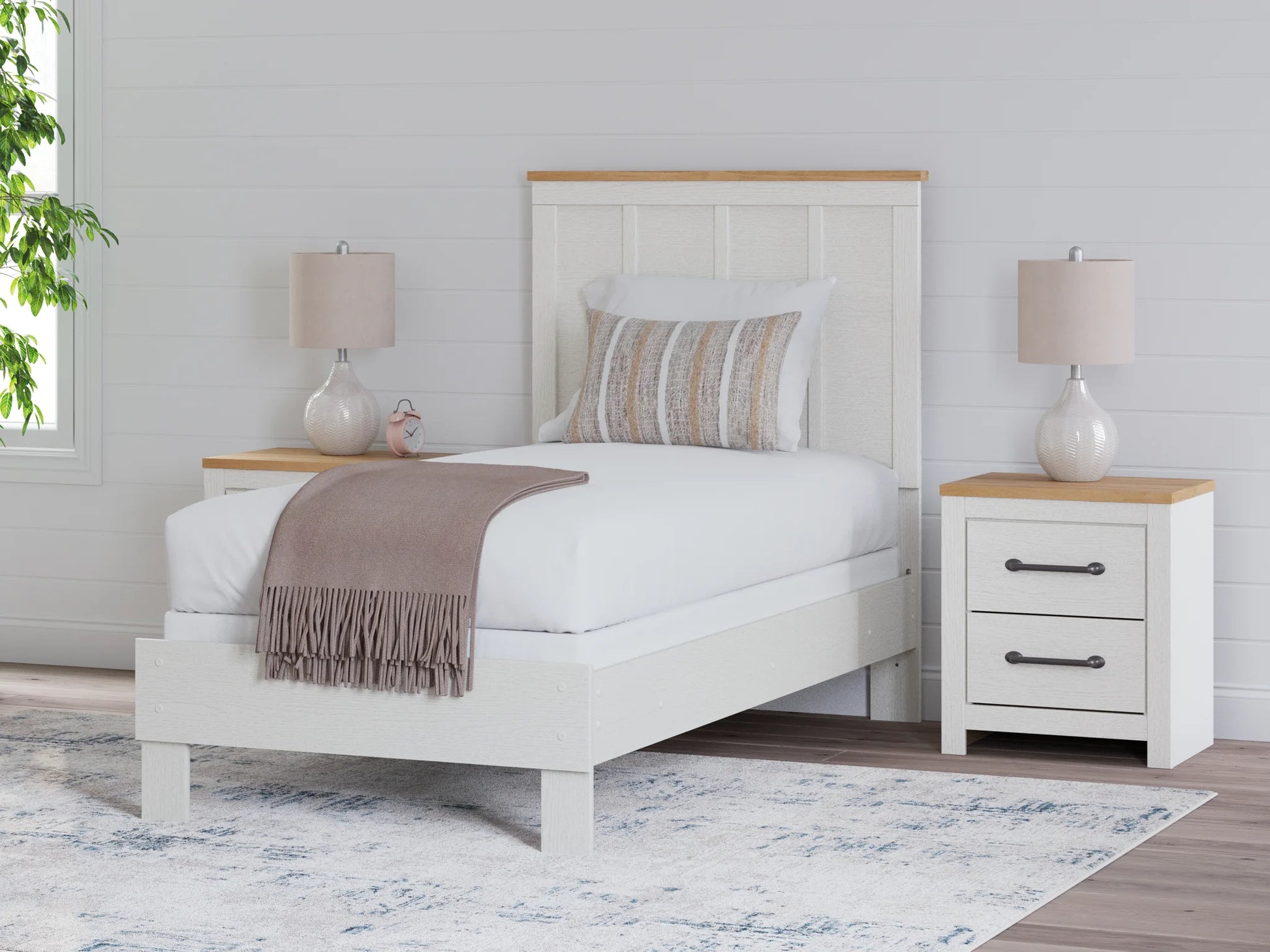 Linnocreek - White / Warm Brown - Twin Panel Bed 1