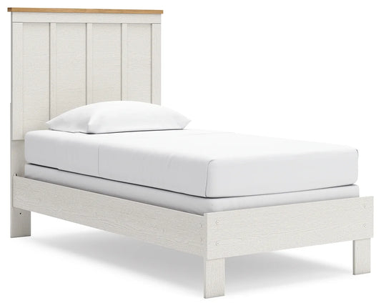 Linnocreek - White / Warm Brown - Twin Panel Bed
