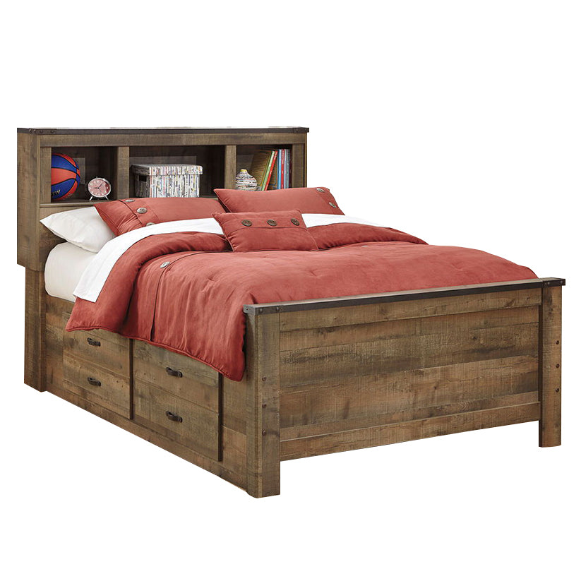 Trinell - Brown - Full Panel Bookcase Bed With 2 Storage Drawers