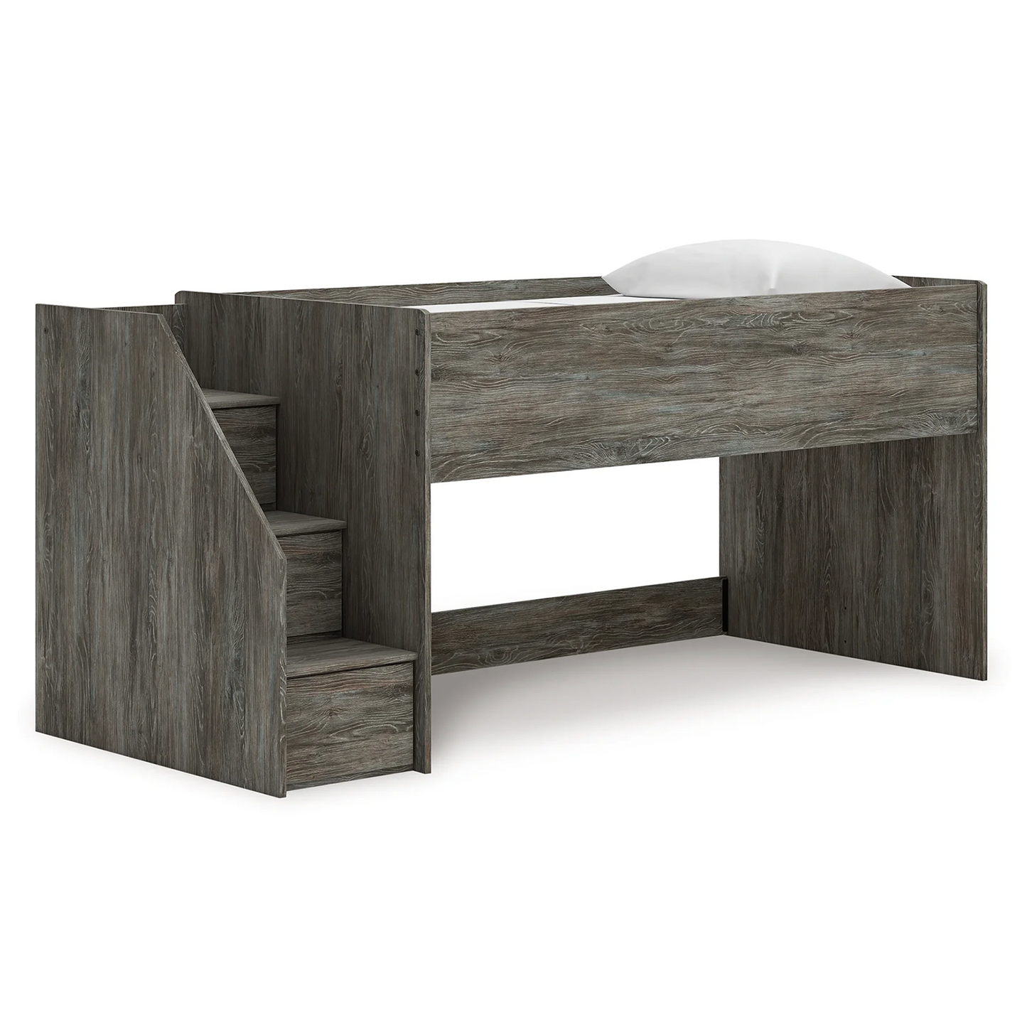 Frandern - Gray - Twin Loft Bed With Left Storage Steps