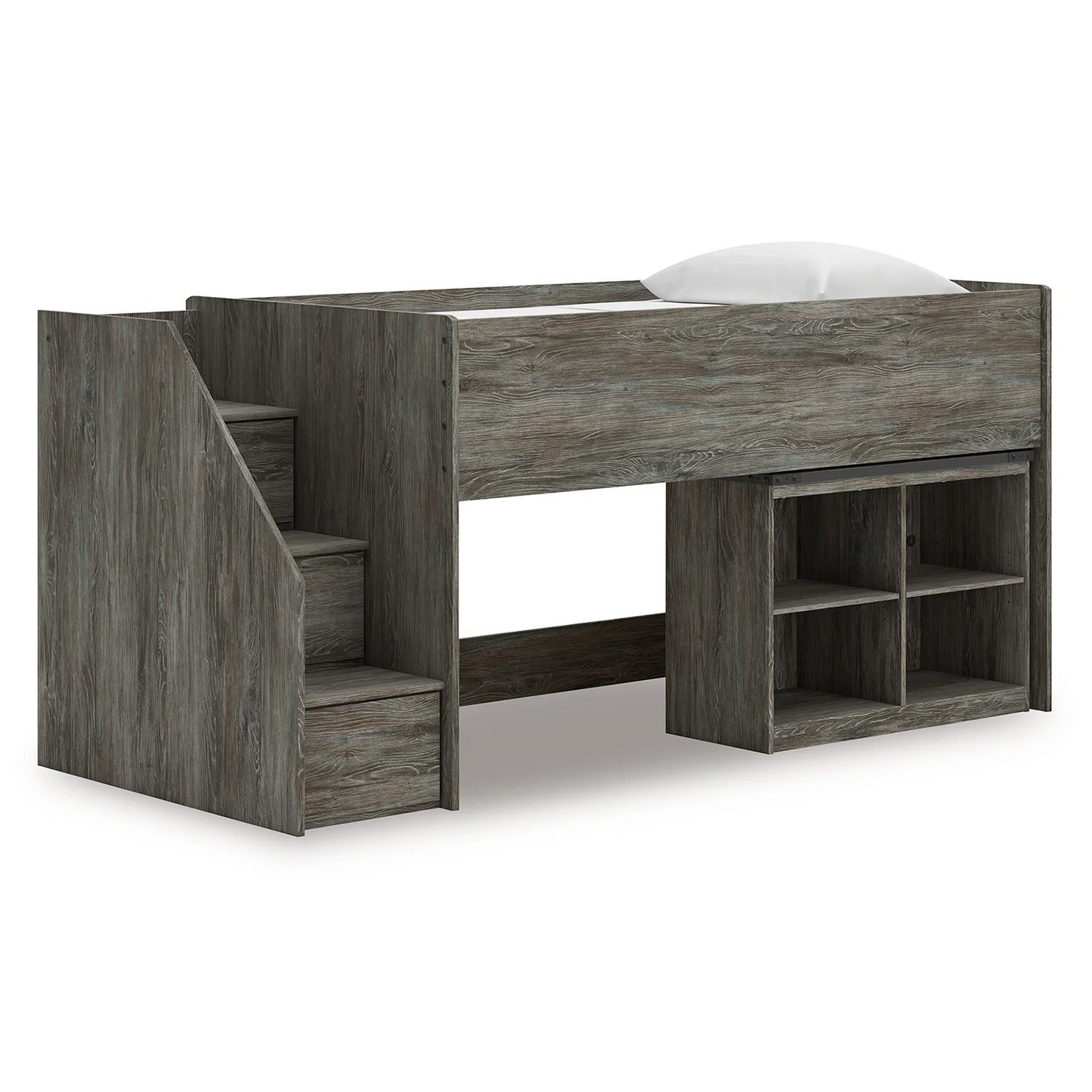 Frandern - Gray - Twin Loft Bed With Bookcase Storage