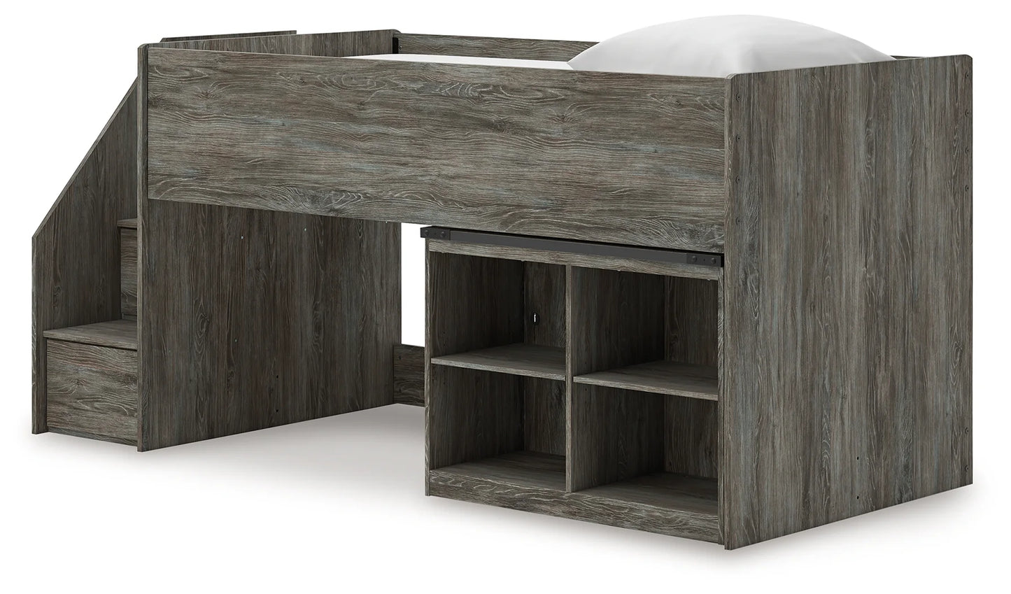 Frandern - Gray - Twin Loft Bed With Bookcase Storage