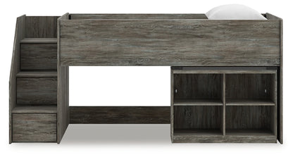 Frandern - Gray - Twin Loft Bed With Bookcase Storage