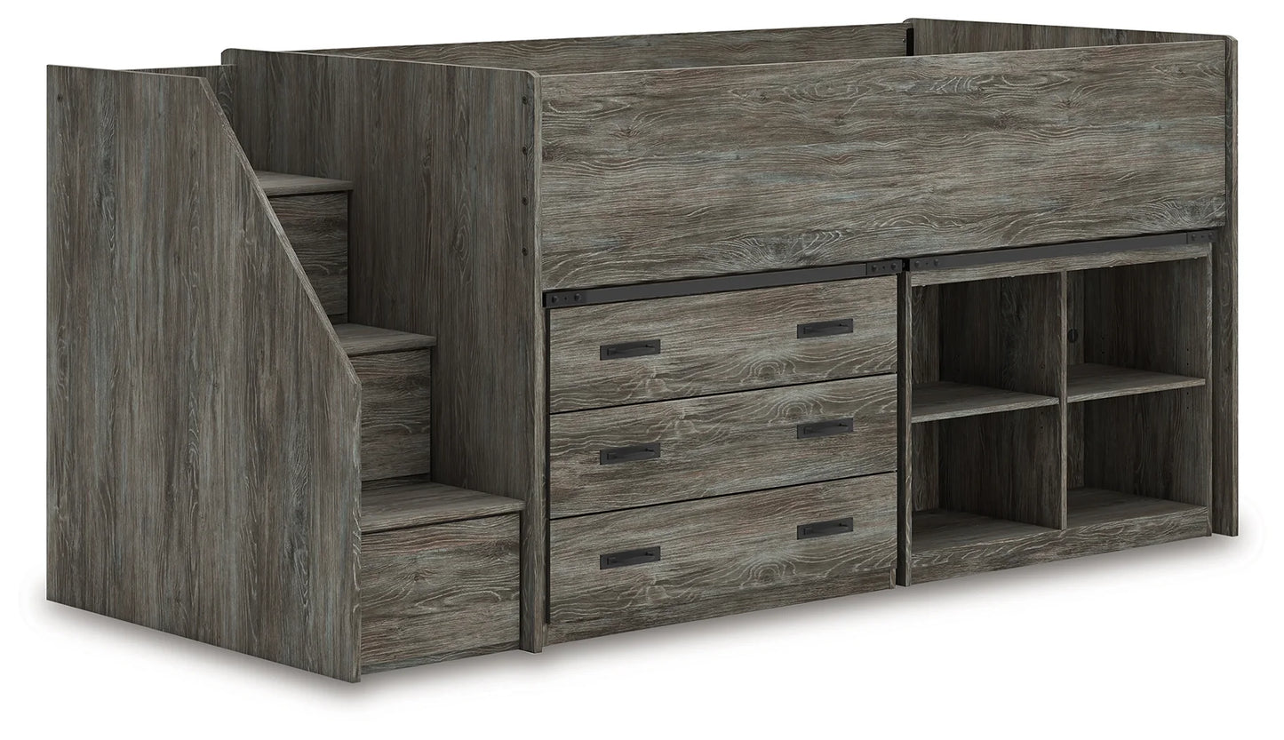 Frandern - Gray - Twin Loft Bed With Bookcase And Drawer Storage