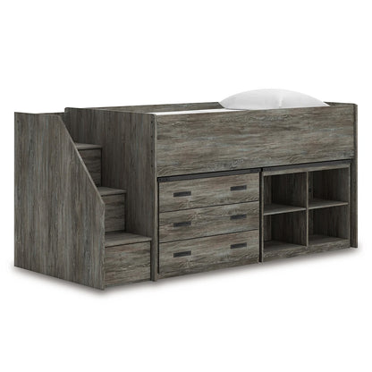 Frandern - Gray - Twin Loft Bed With Bookcase And Drawer Storage