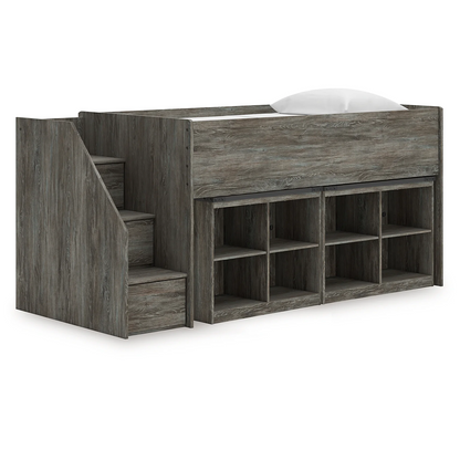 Frandern - Gray - Twin Loft Bed With 2 Bookcase Storages