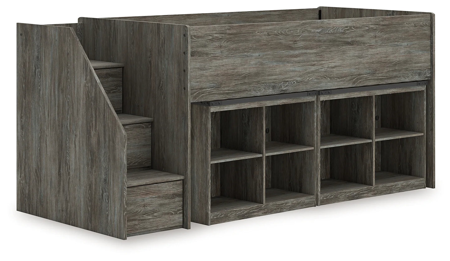Frandern - Gray - Twin Loft Bed With 2 Bookcase Storages