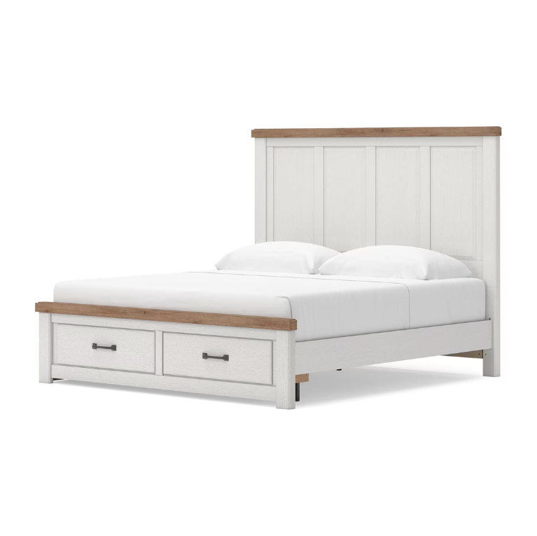 Savonport - King Panel Storage Bed With Storage Footboard - White / Brown
