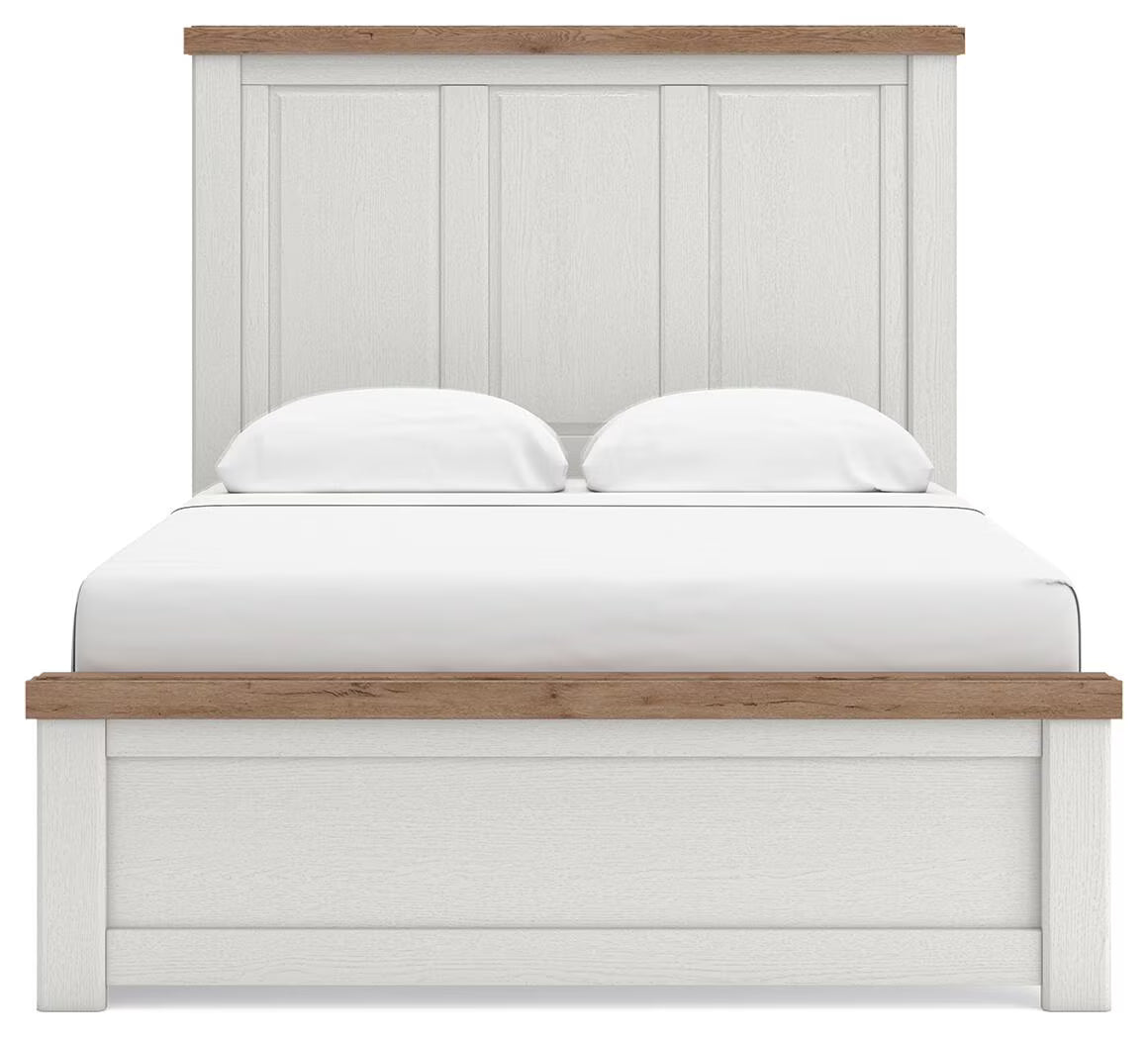 Savonport - Queen Panel Bed With Under Bed Storage Unit - White / Brown