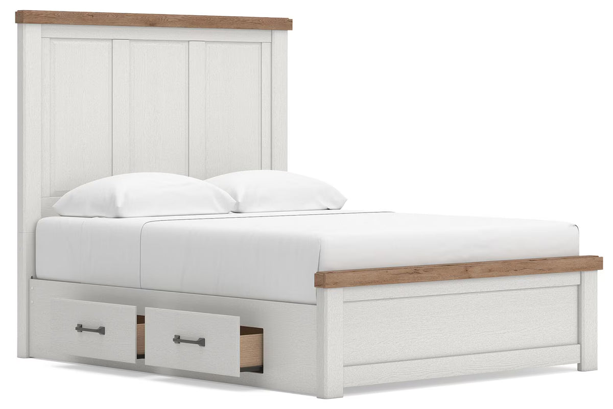 Savonport - Queen Panel Bed With Under Bed Storage Unit - White / Brown