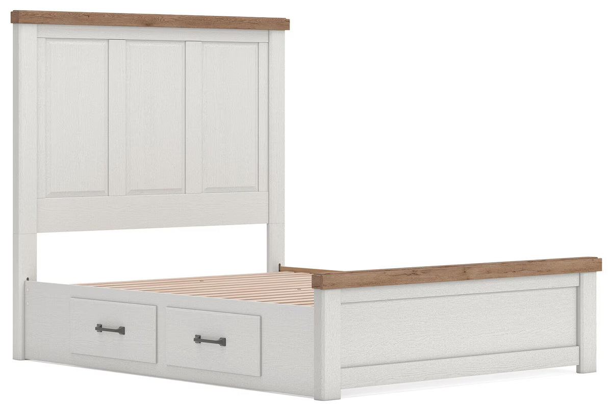 Savonport - Queen Panel Bed With Under Bed Storage Unit - White / Brown