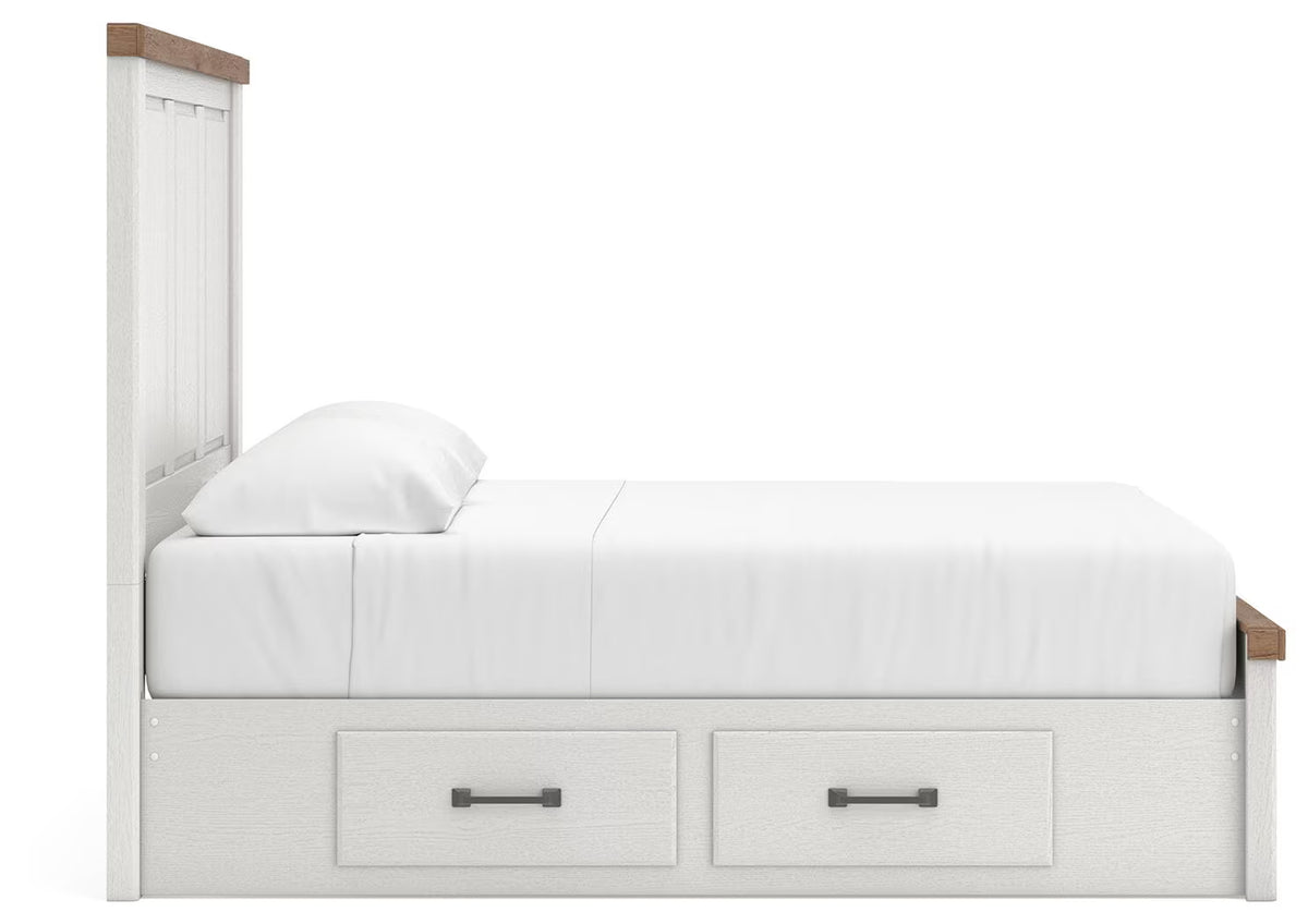 Savonport - Queen Panel Bed With Under Bed Storage Unit - White / Brown