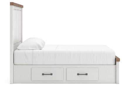 Savonport - Queen Panel Bed With Under Bed Storage Unit - White / Brown