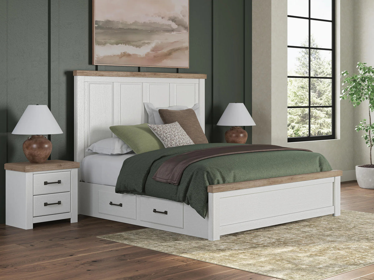 Savonport - King Panel Bed With Under Bed Storage Unit - White / Brown